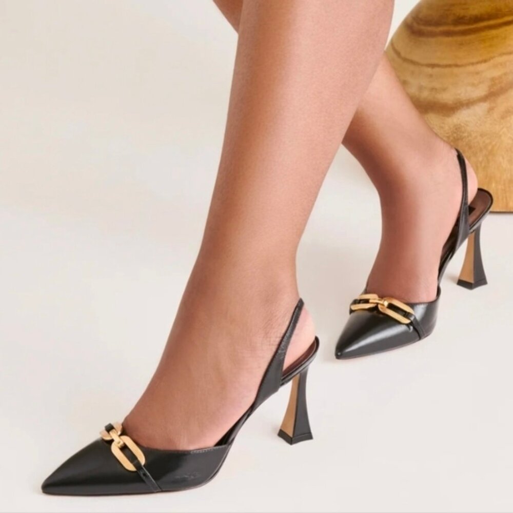 Malik Slingback Heels Midnight Crinkle Patent NWT